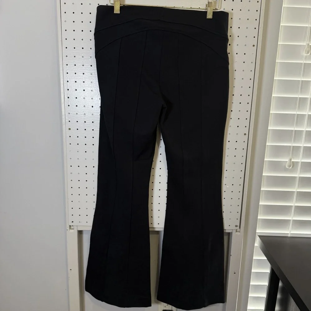 Free People Seamed Knit Wide Leg Flare‎ Pants Women's Size 6 Black Front Zip Fly